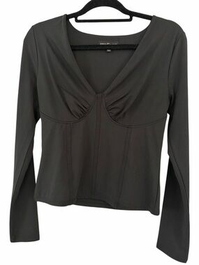 ALMOST FAMOUS Black Top Stretchy Sexy Long Sleeve Shirt Size Large